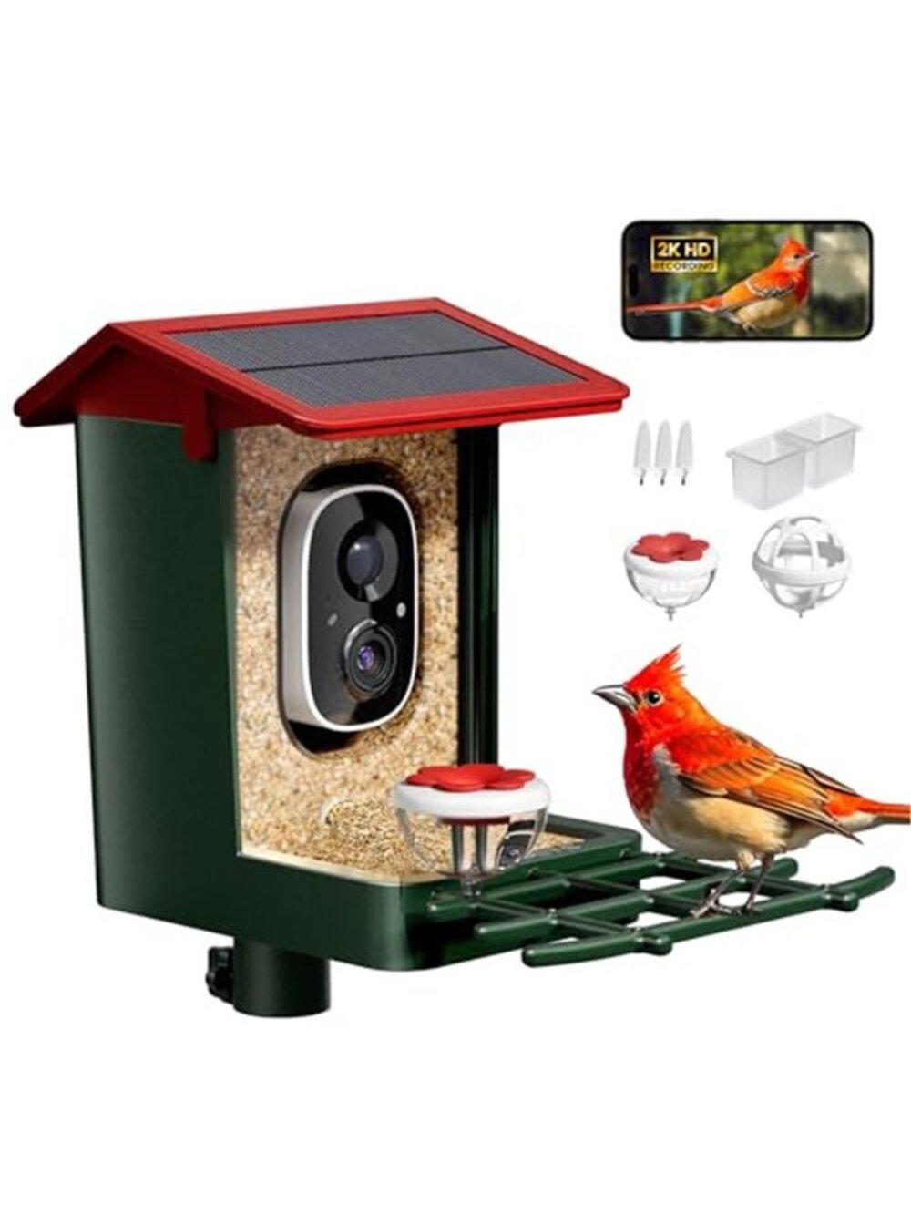 Smart Bird Feeder with Camera Solar Powered, 2K HD Video, AI Bird Species
